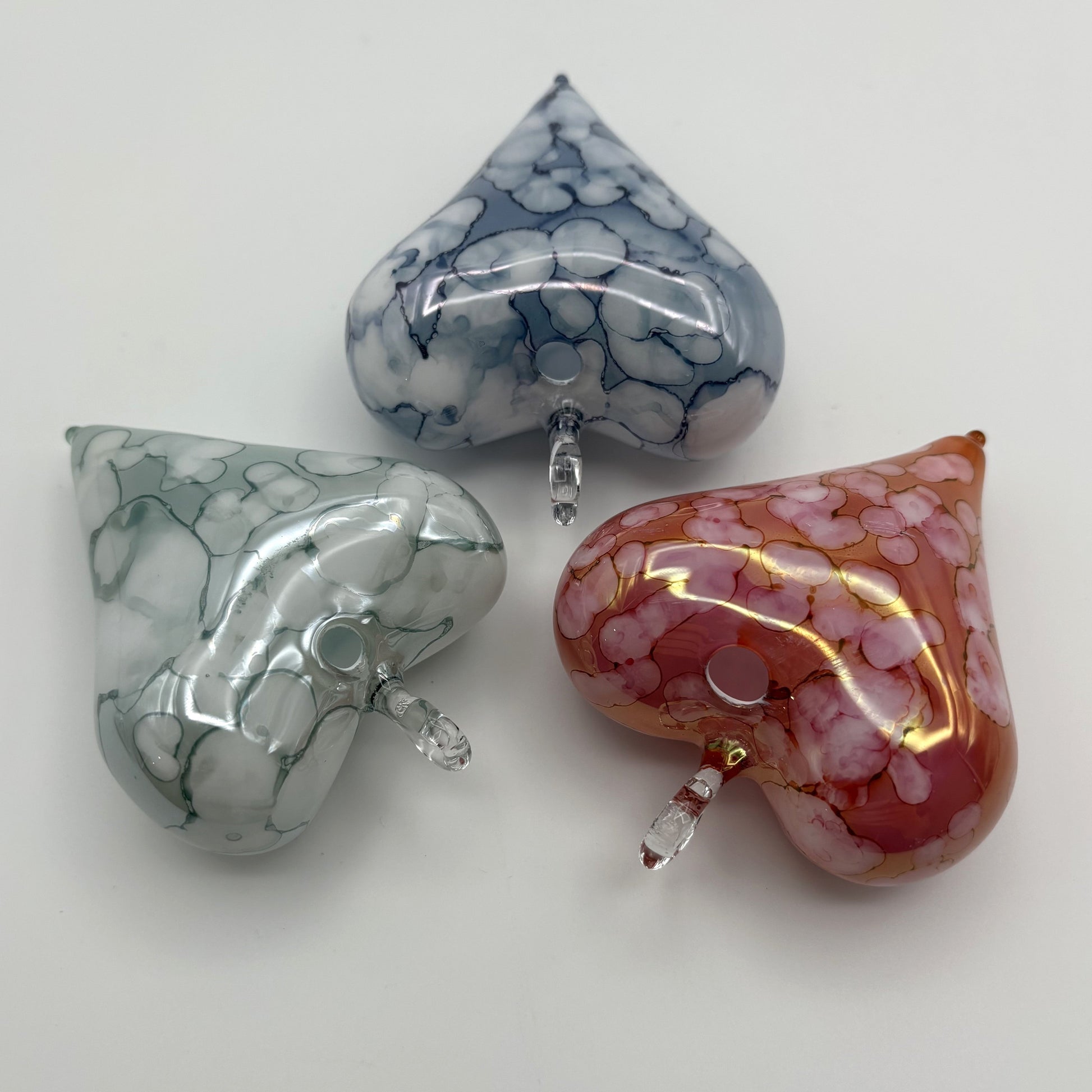 Blown Glass Ornament - Heart: White & Blue