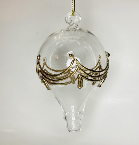 Blown Glass Ornament - Hot Air Balloon with Gold Drapes