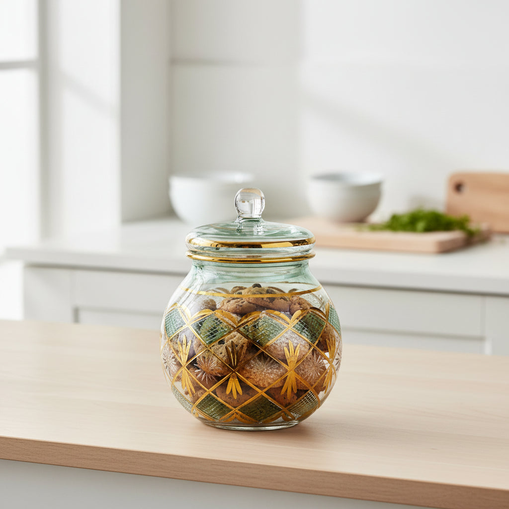 Blown Glass Jar - Starburst Green