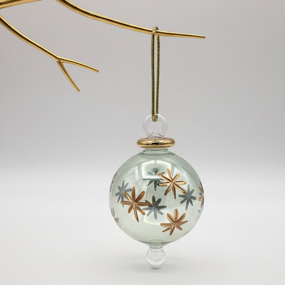Blown Glass Small Ornament - Starry Night Green