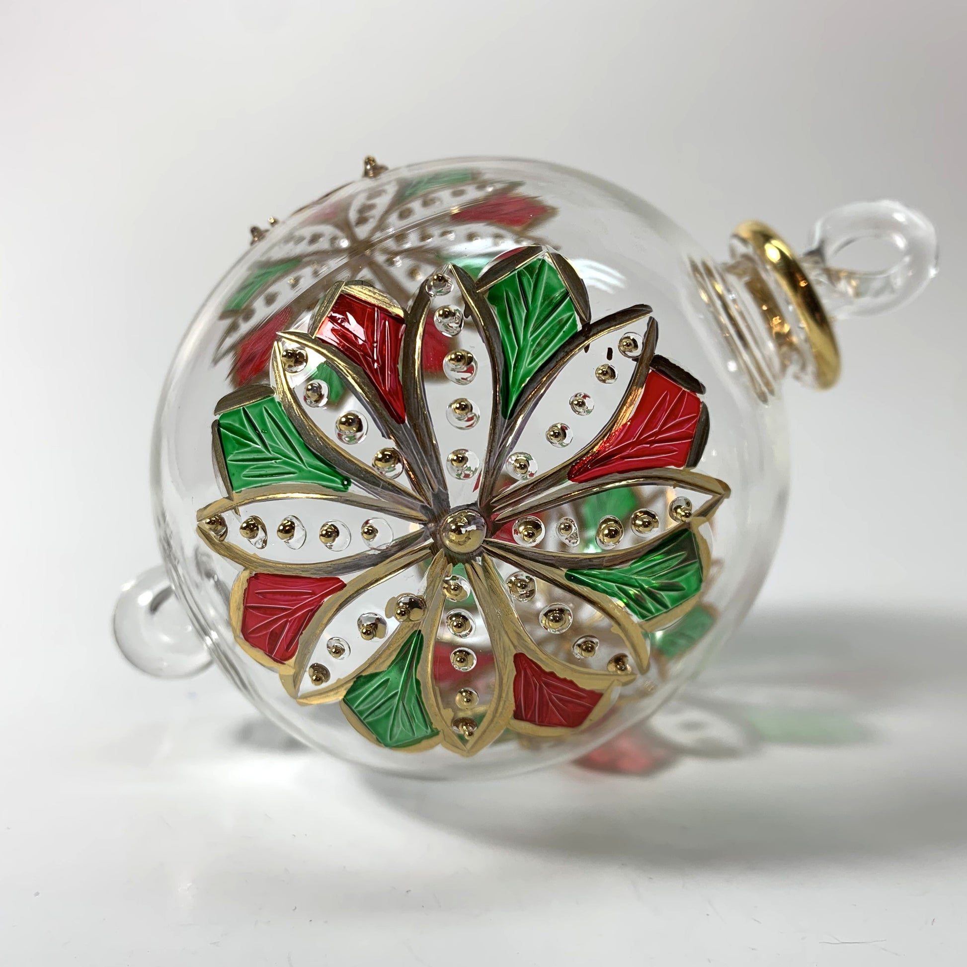 Blown Glass Ornament - Red & Green Flower