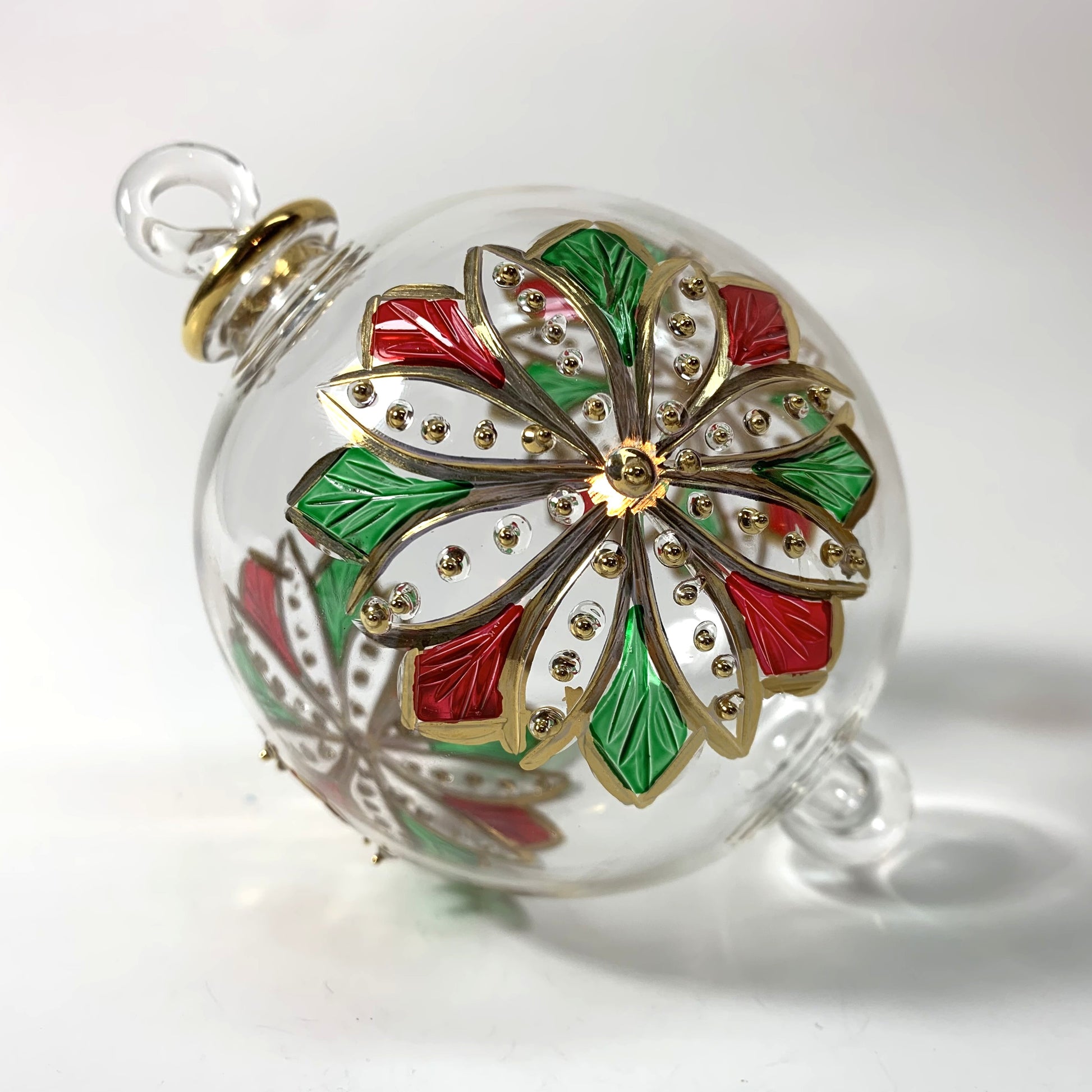 Blown Glass Ornament - Red & Green Flower