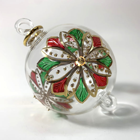 Blown Glass Ornament - Red & Green Flower