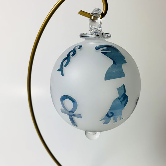 Blown Glass Ornament - Hieroglyphs in Blue