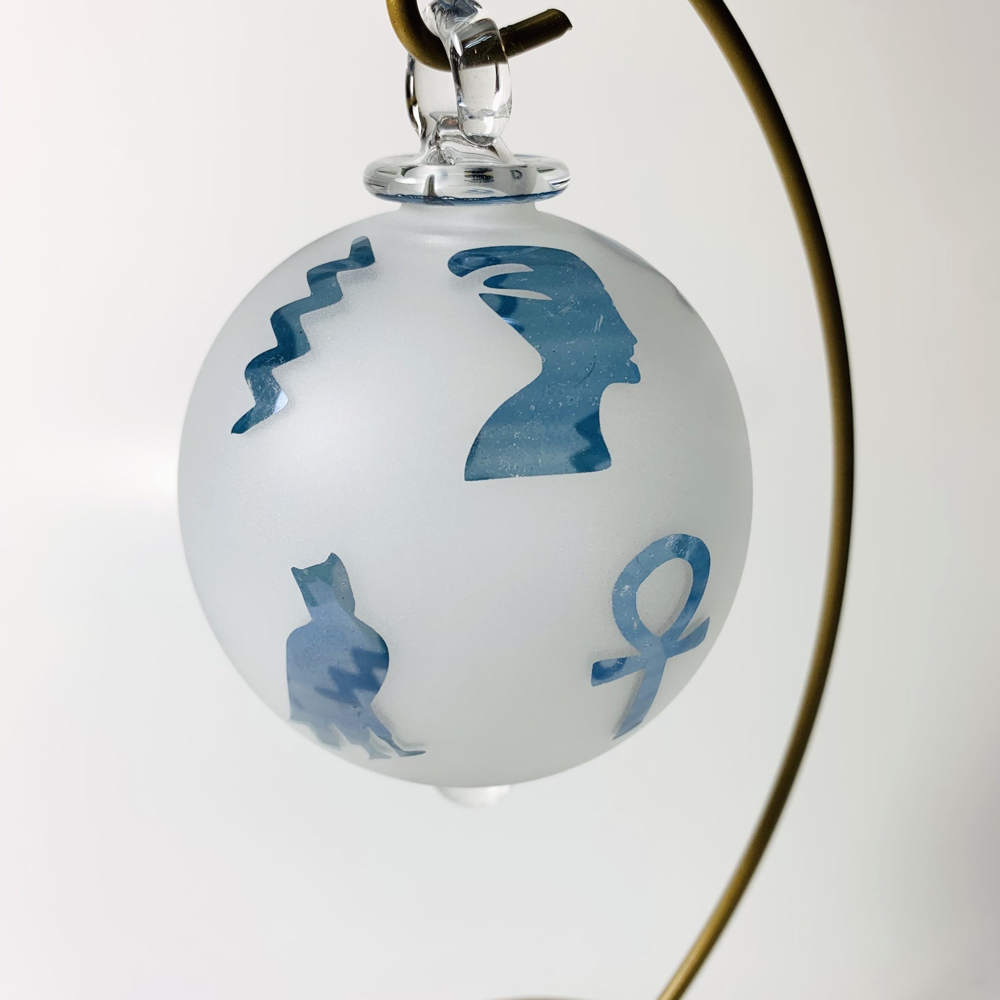 Blown Glass Ornament - Hieroglyphs in Blue