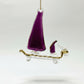 Fair Trade Handblown Glass Sail Boat Ornament with Plum Sails