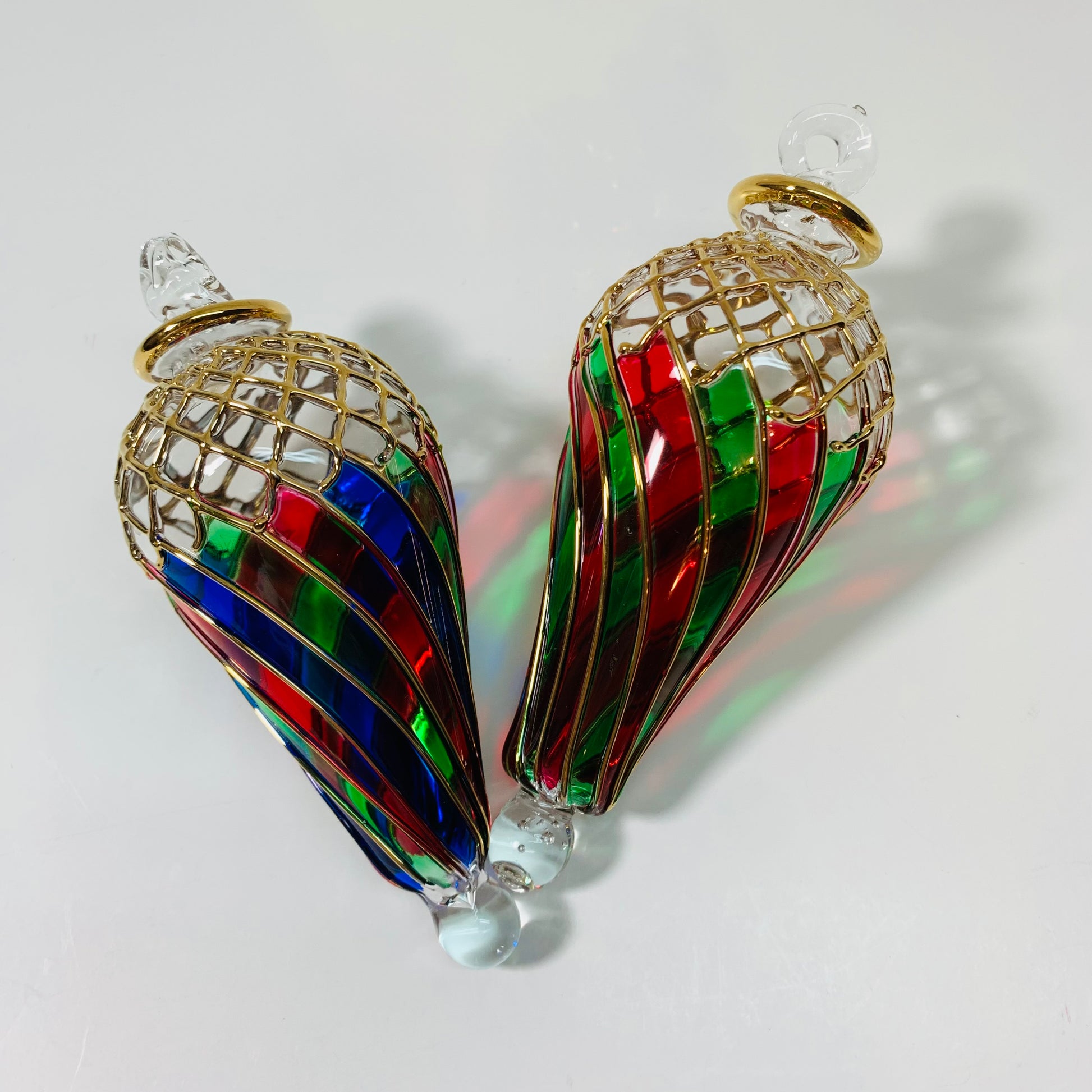 Fair Trade Hand-Blown Glass Ornament - Swirl Green, Red & Blue with Gold Detail, Ralph Lauren Inspired Tartan Christmas Decor