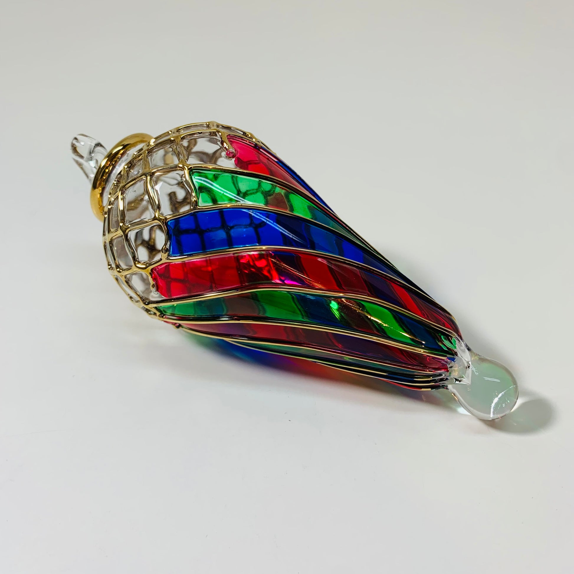 Fair Trade Hand-Blown Glass Ornament - Swirl Green, Red & Blue with Gold Detail, Ralph Lauren Inspired Tartan Christmas Decor