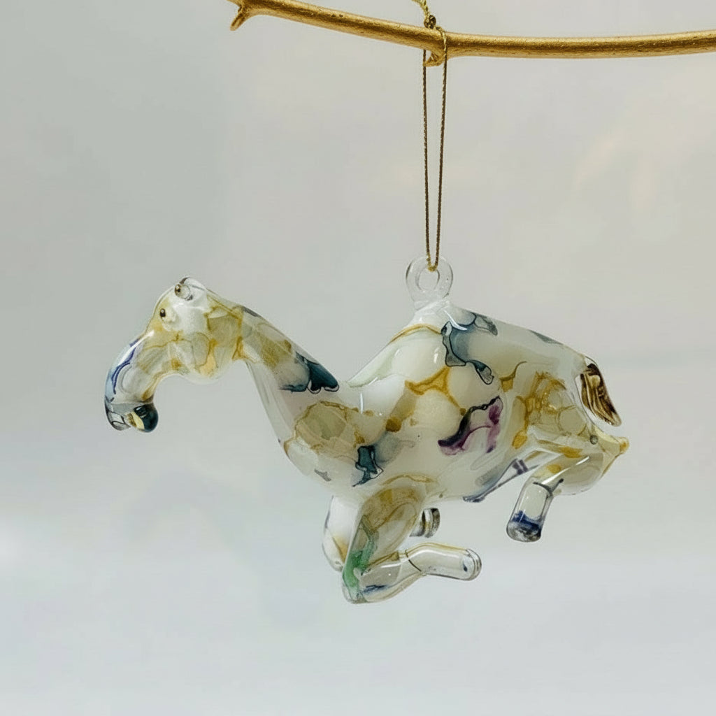 Fair Trade Hand-Blown Glass Ornament - Camel Multi Color, Ethically Handmade