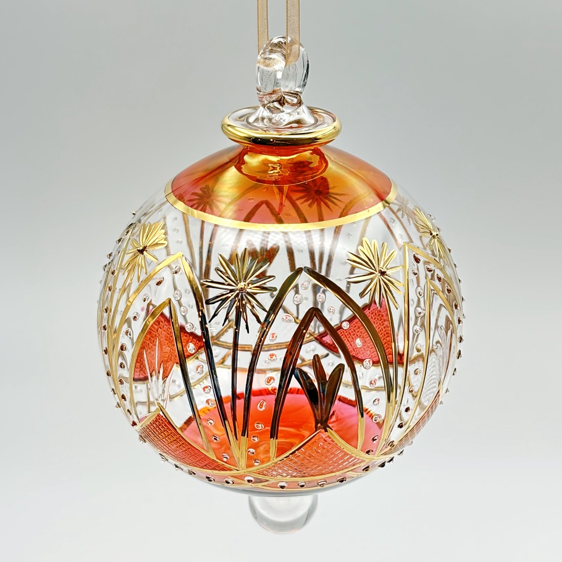 Blown Glass Ornament - Celestial Flowers Red