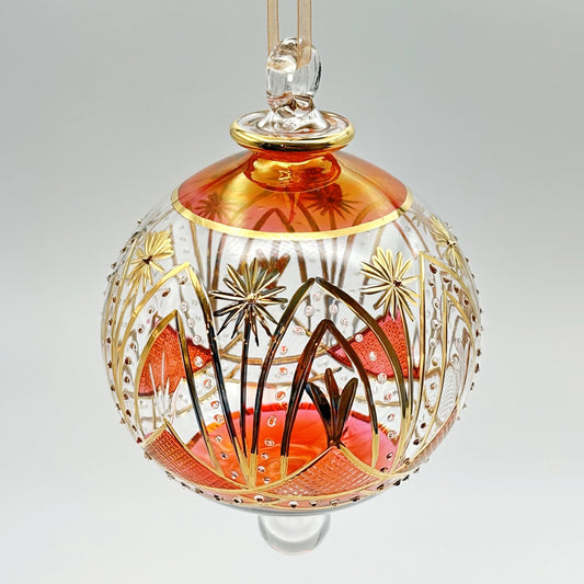 Blown Glass Ornament - Celestial Flowers Red