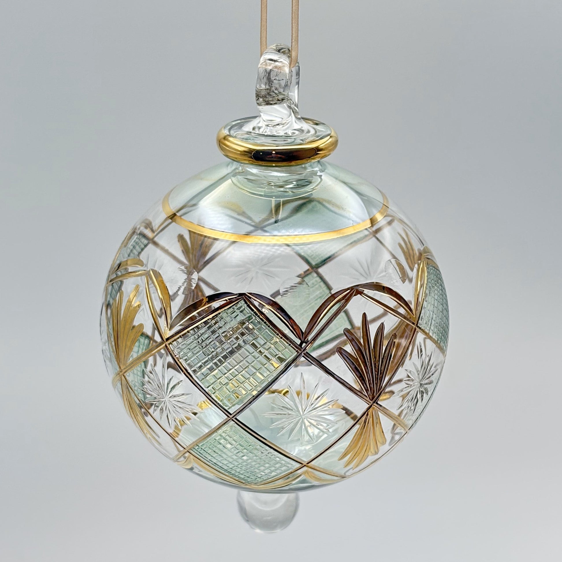 Blown Glass Ornament - Checkered Green