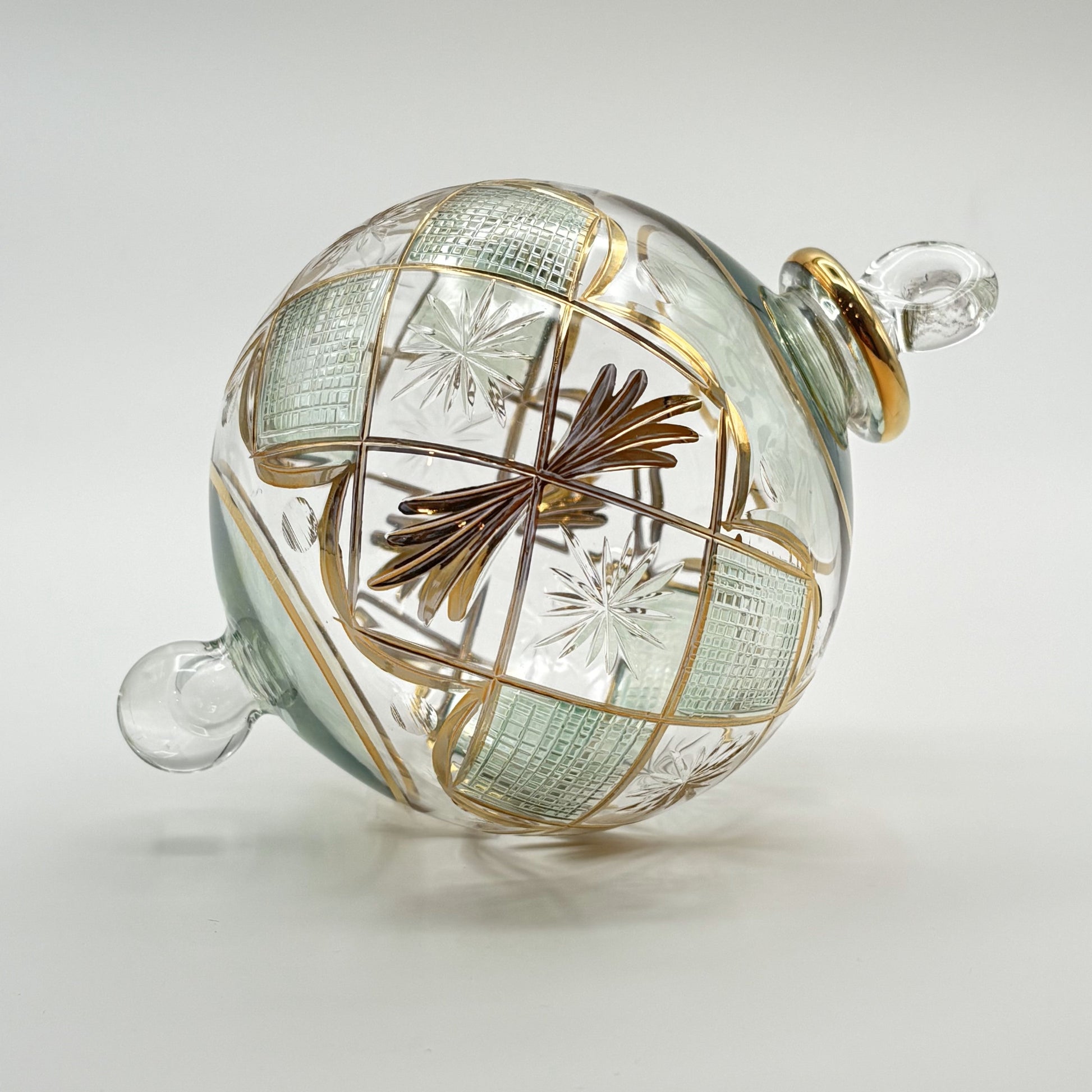 Blown Glass Ornament - Checkered Green
