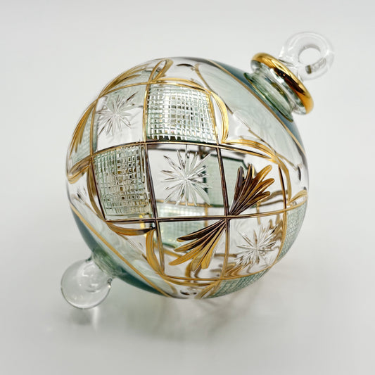 Blown Glass Ornament - Checkered Green