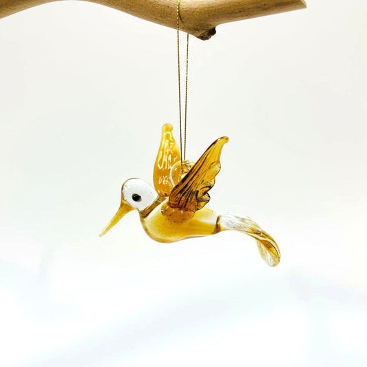 Ethically Handmade Blown Glass Ornament - Hummingbird Flying