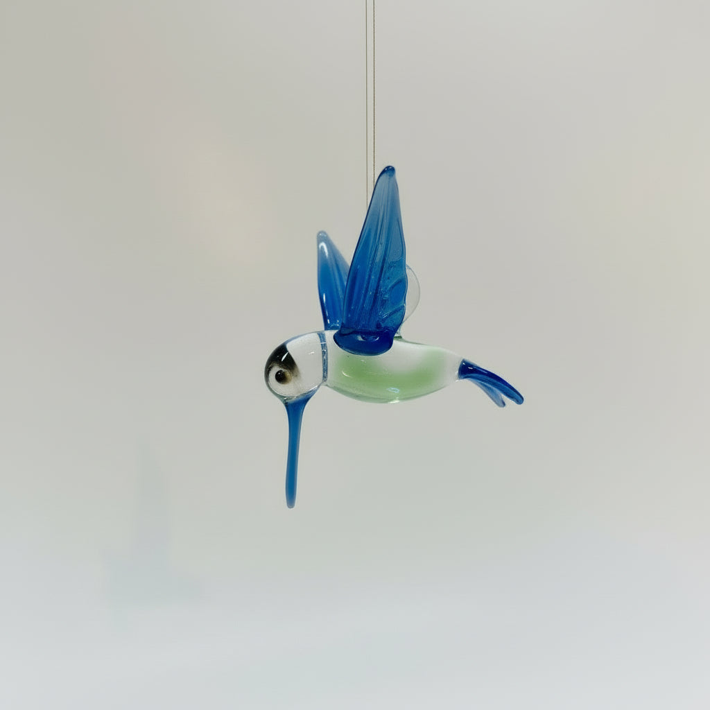 Ethically Sourced Blown Glass Ornament - Hummingbird Posing