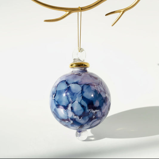 Blown Glass Small Bauble Ornament - Blue and White Splash