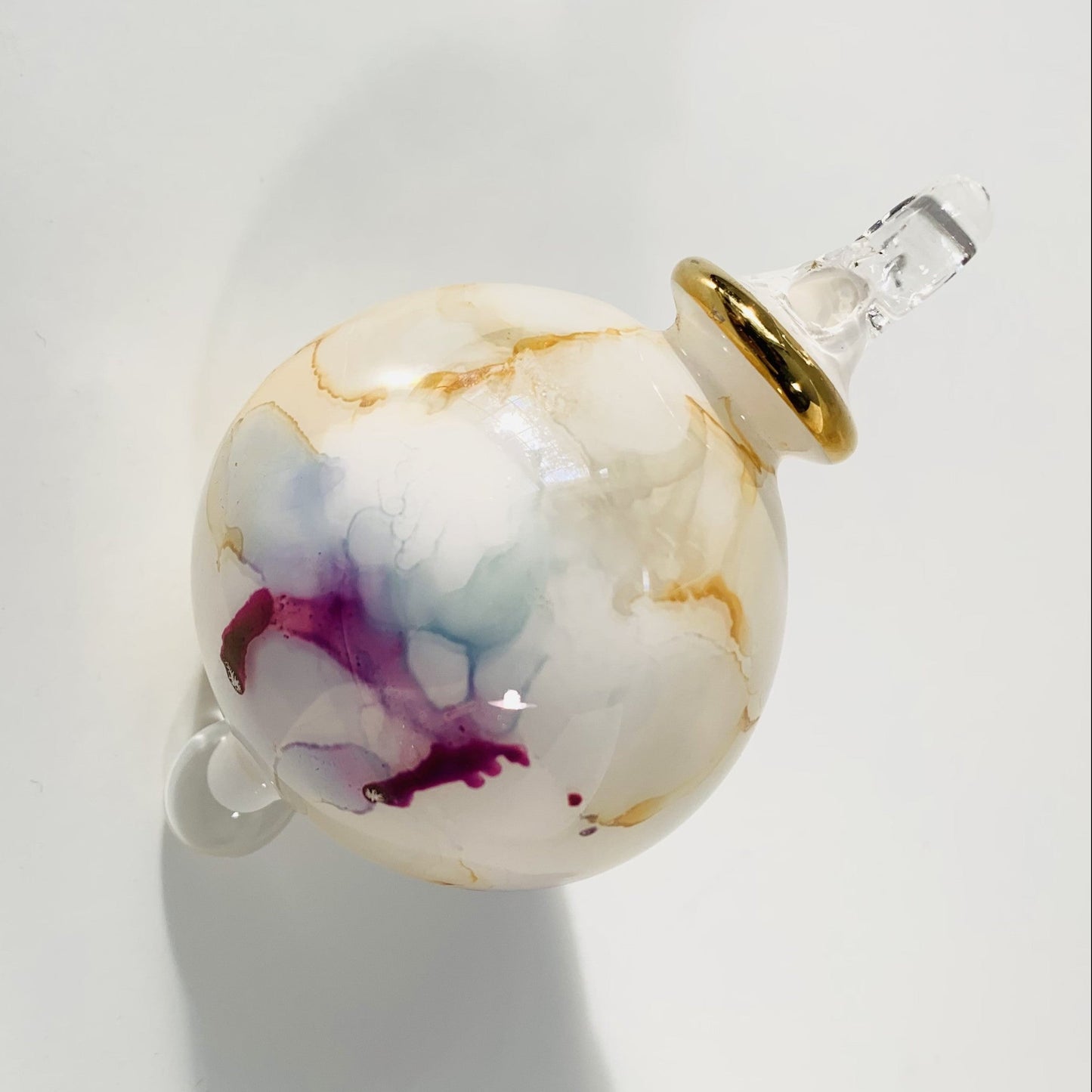 Blown Glass Small Bauble Ornament - Multi Color and White Splash