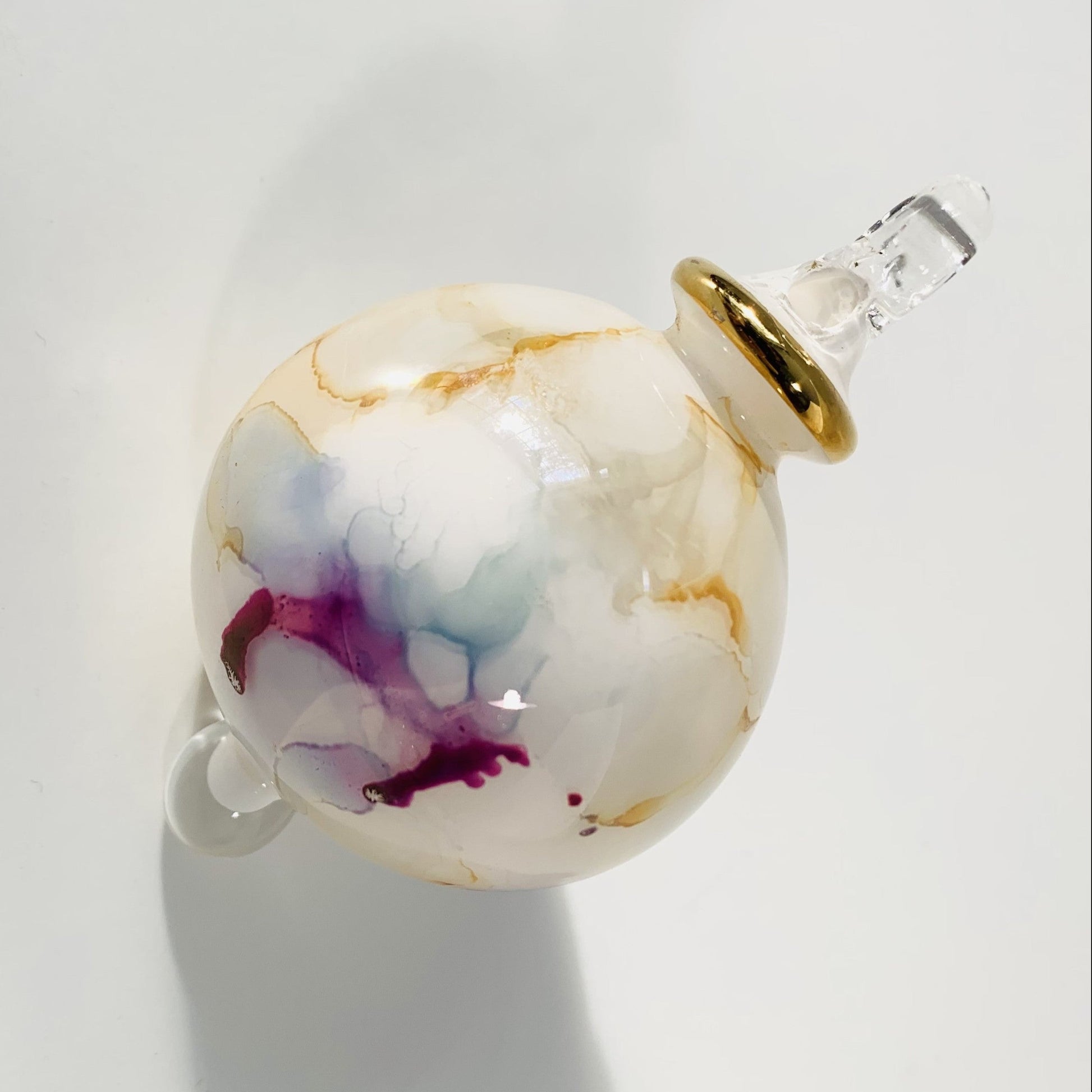 Blown Glass Small Bauble Ornament - Multi Color and White Splash