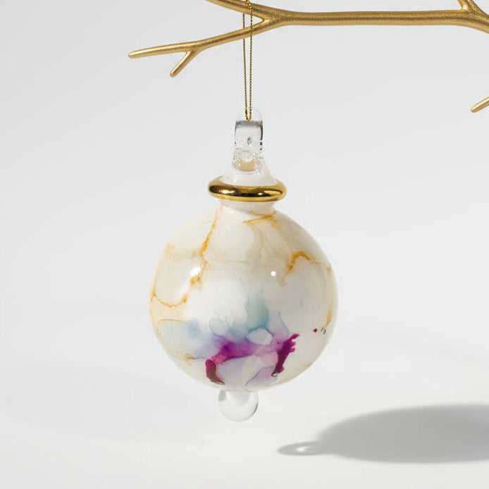 Blown Glass Small Bauble Ornament - Multi Color and White Splash