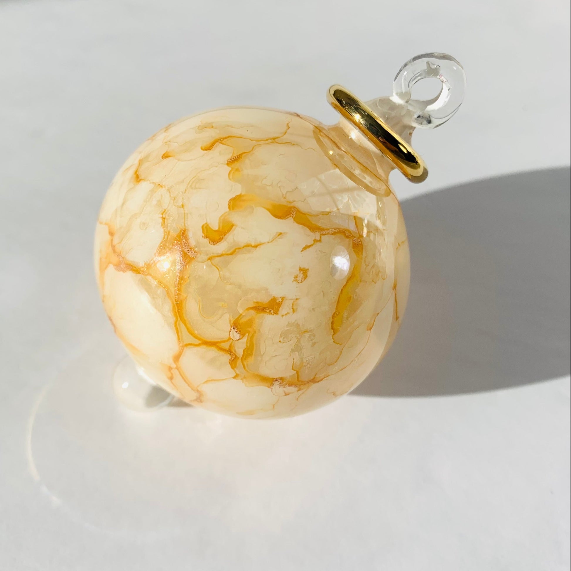 Blown Glass Small Bauble Ornament - Yellow and White Splash