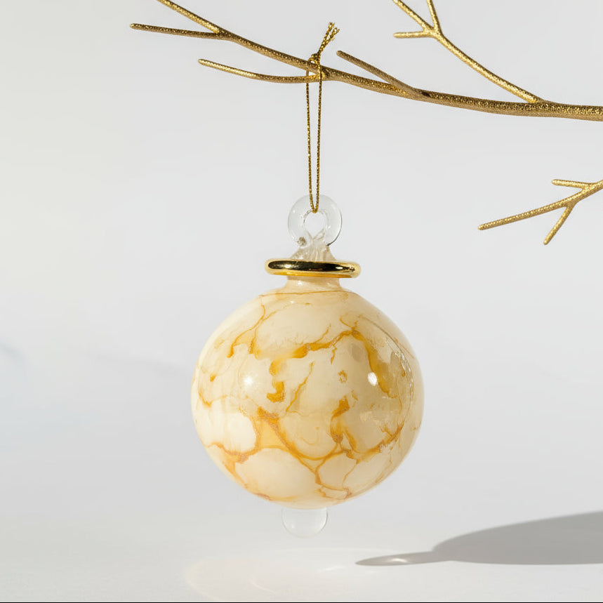 Blown Glass Small Bauble Ornament - Yellow and White Splash