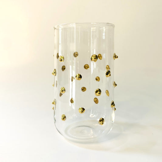 Blown Glass Stemless Glass - Gold Dots