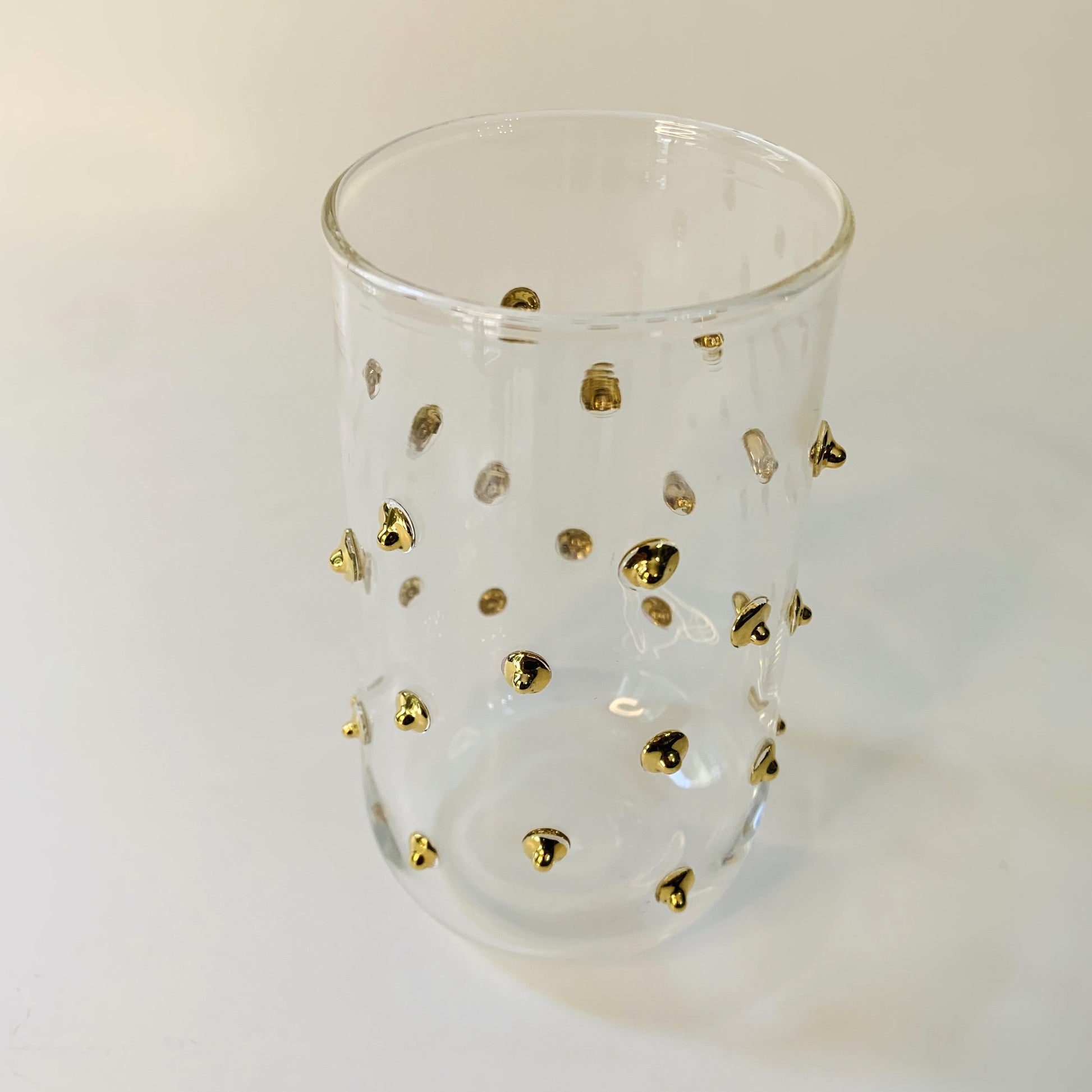 Blown Glass Stemless Glass - Gold Dots