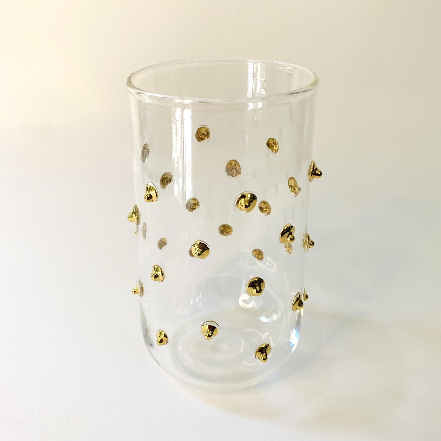 Blown Glass Stemless Glass - Gold Dots