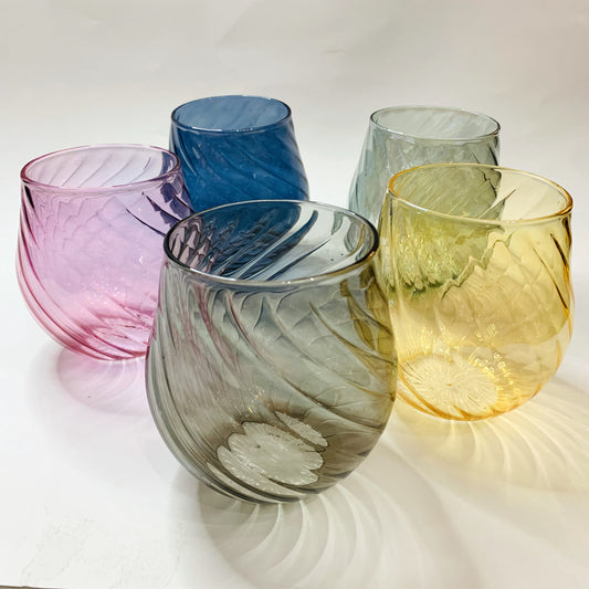 Blown Glass Stemless Glass - Iridescent Tulip Shaped