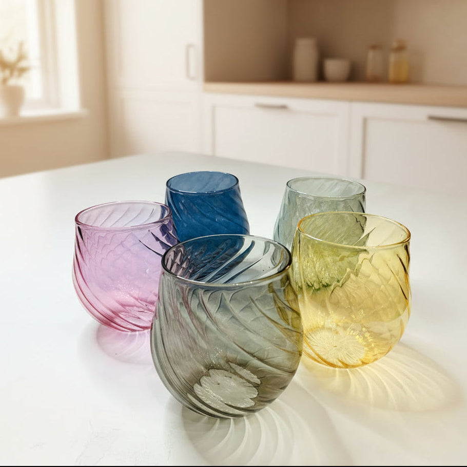 Handblown Glass Stemless Glass Tumbler - Iridescent 4" in Pastel Colors, Fair Trade, Ethically Handmade