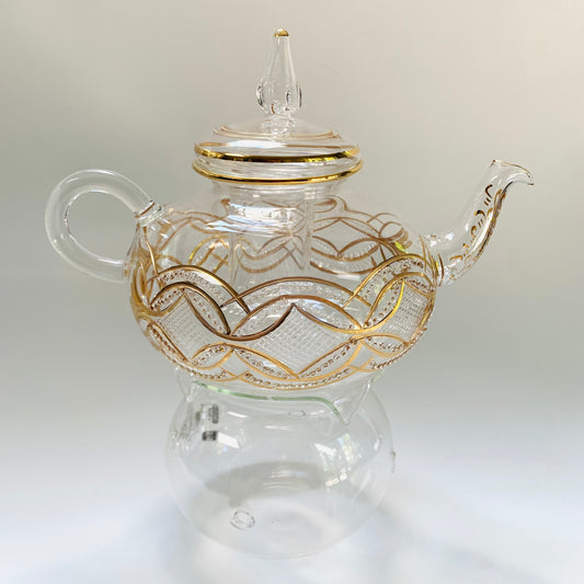 Blown Glass Teapot with Warmer - Gold Garland