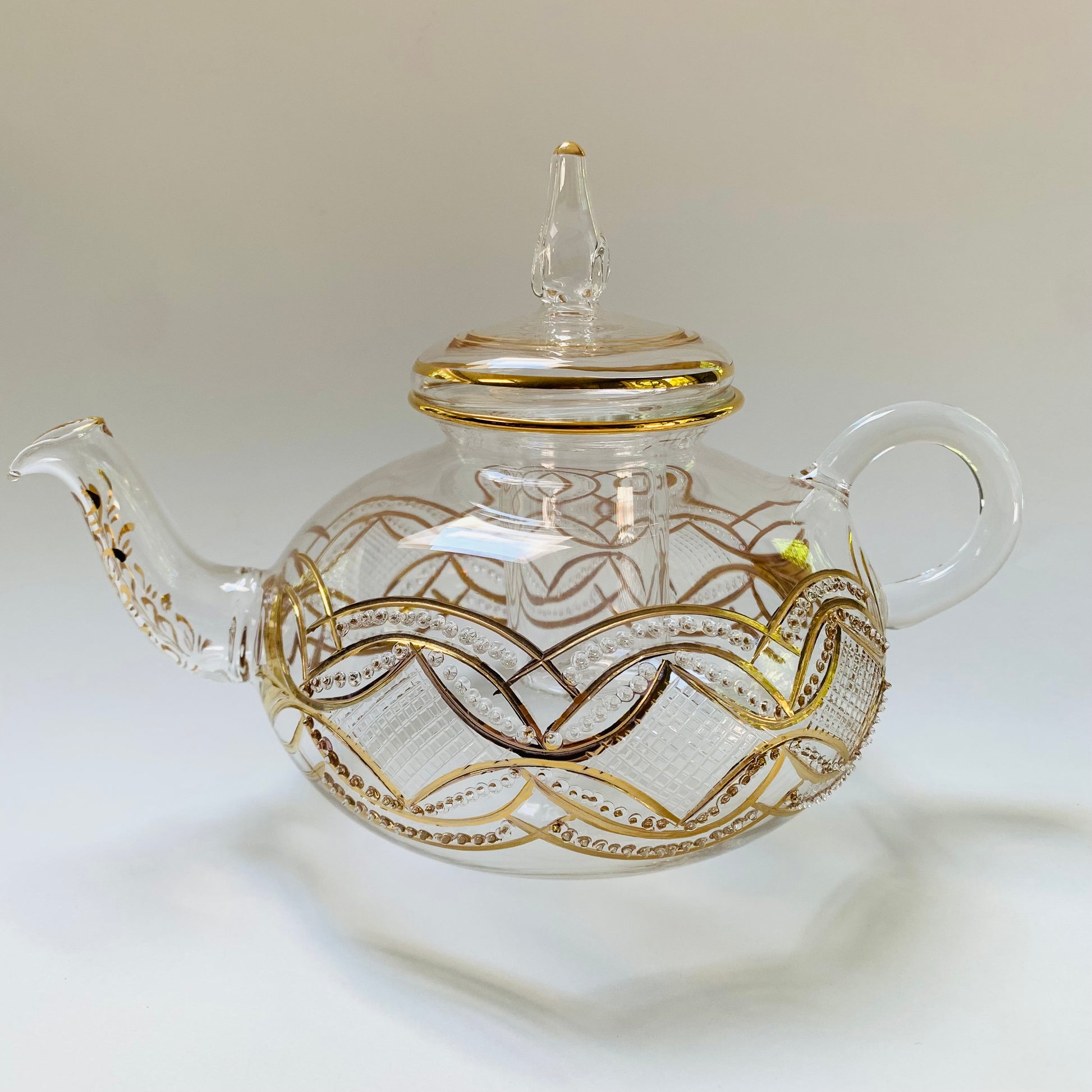 Blown Glass Teapot with Warmer - Gold Garland