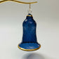 Decorative handblown glass iridescent pastel colored wavy bell ornaments with glass clapper, blue