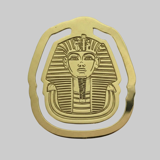 Handcrafted brass bookmark depicting the gold mask of the Egyptian Pharaoh King Tutankhamum