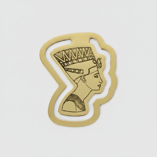 Handcrafted brass bookmark featuring the profile of Nefertiti, a celebrated queen of ancient Egypt