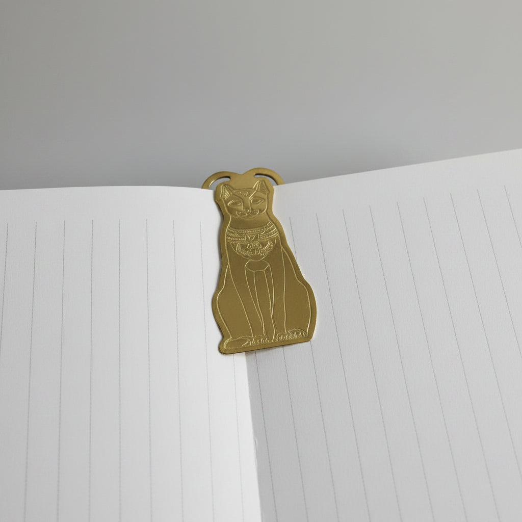 Fair Trade Handcrafted Brass Bookmark in the Shape of the Feline Goddess Bastet, Ancient Egypt Inspired