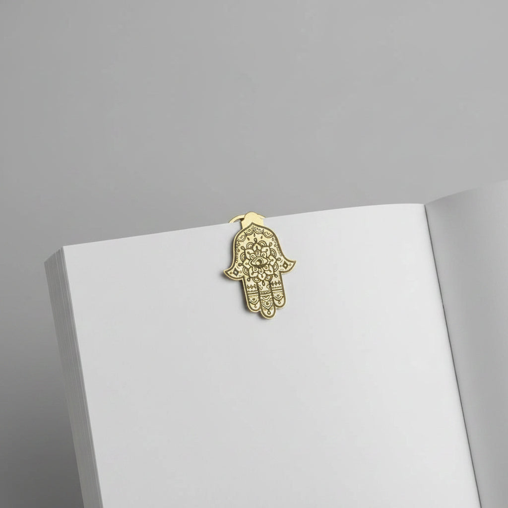Fair Trade Handcrafted Brass Bookmark in Shape of Hamsa or Khamsa