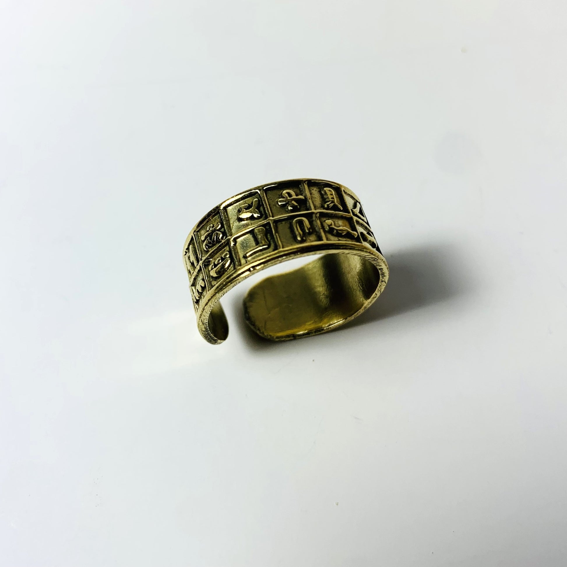 Handmade Brass Band Ring - Hieroglyphs