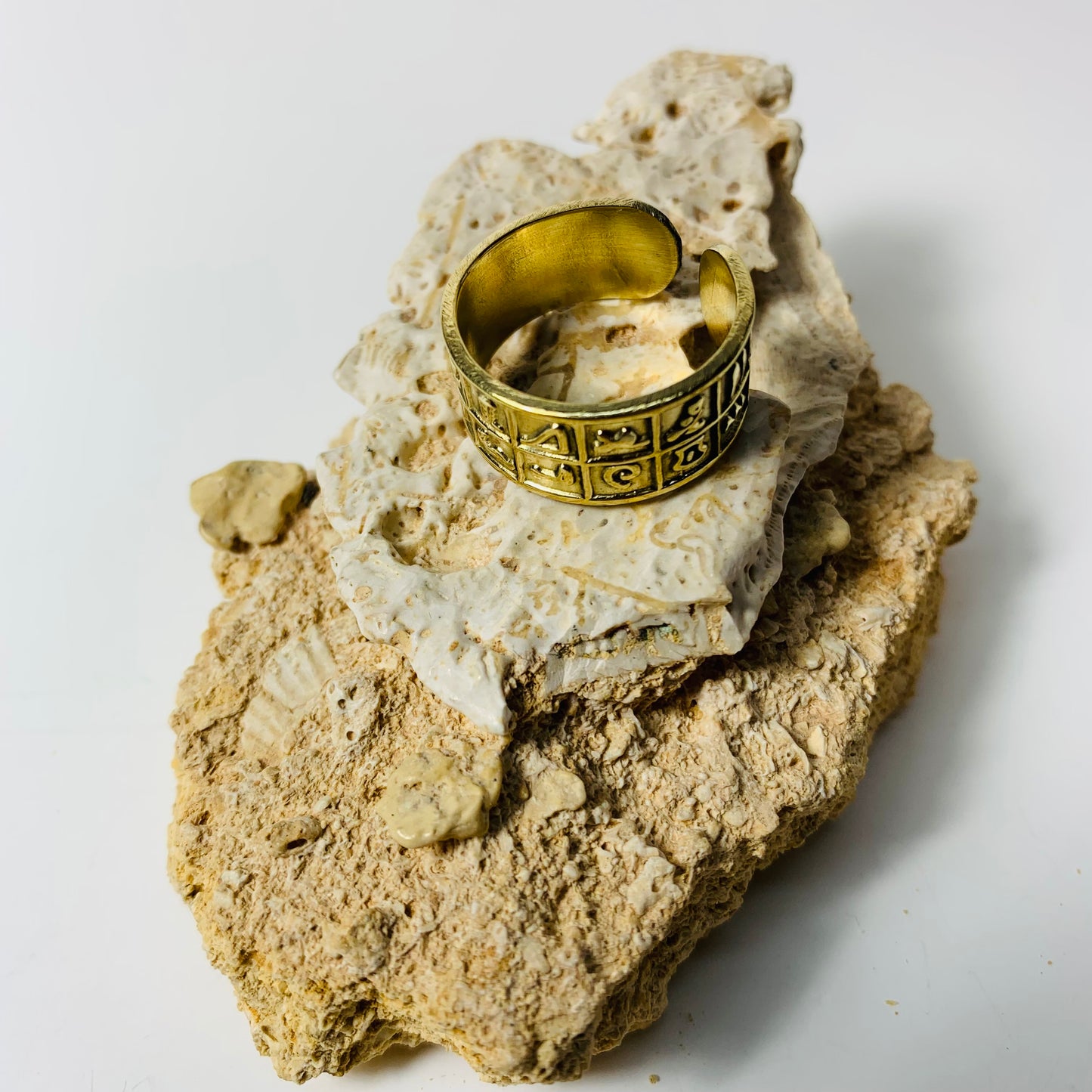 Handmade Brass Band Ring - Hieroglyphs