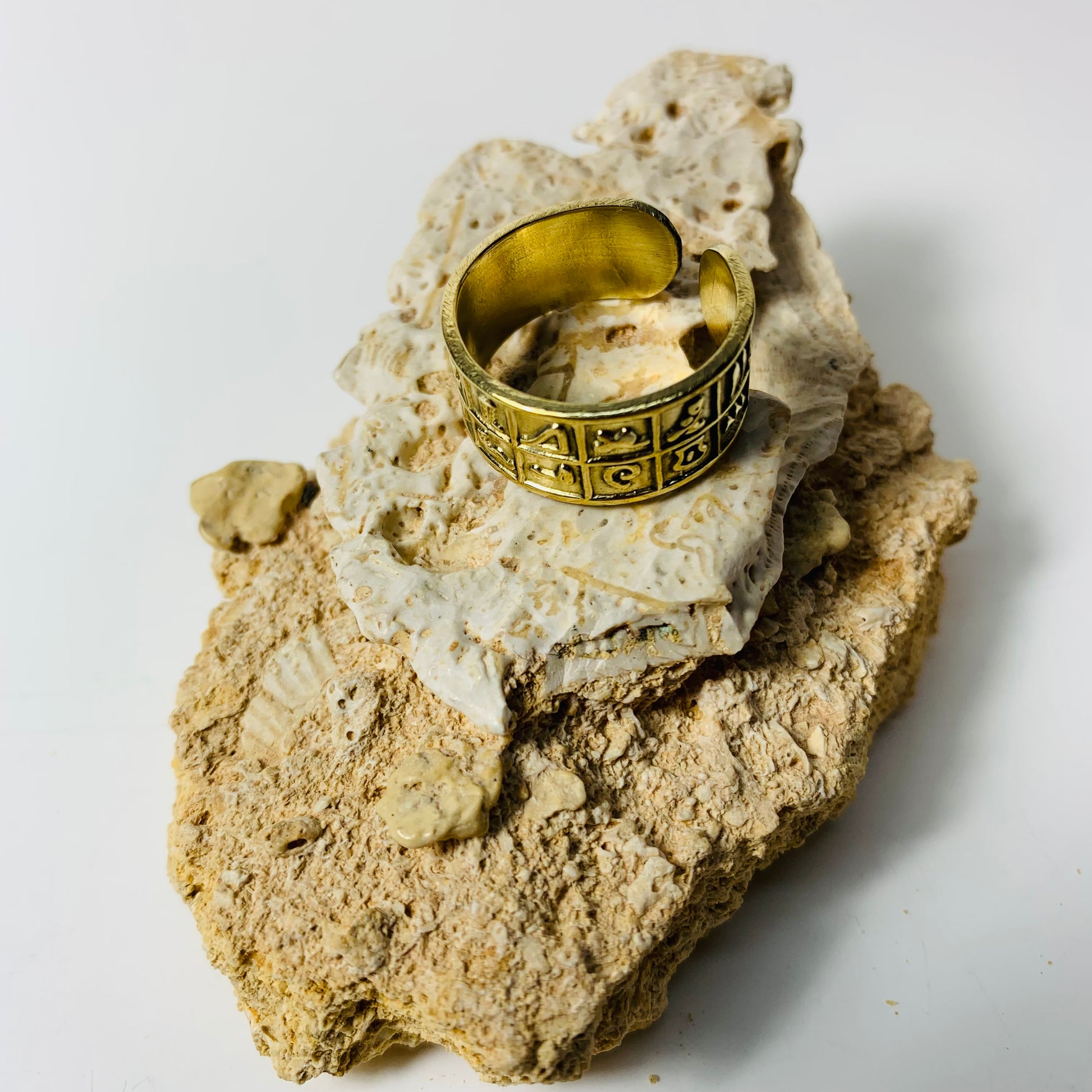 Handmade Brass Band Ring - Hieroglyphs