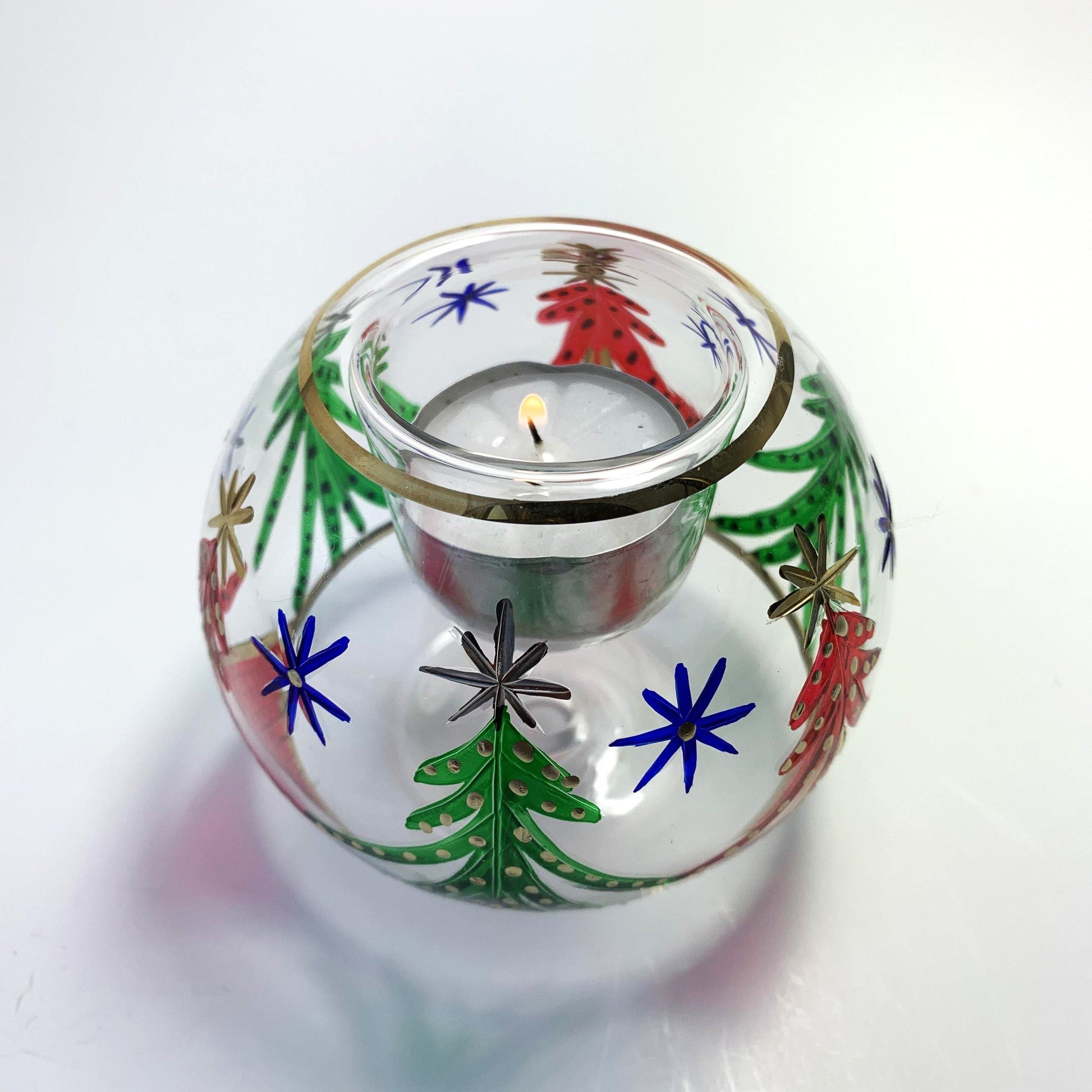 Blown Glass Candle Holder - Christmas Trees