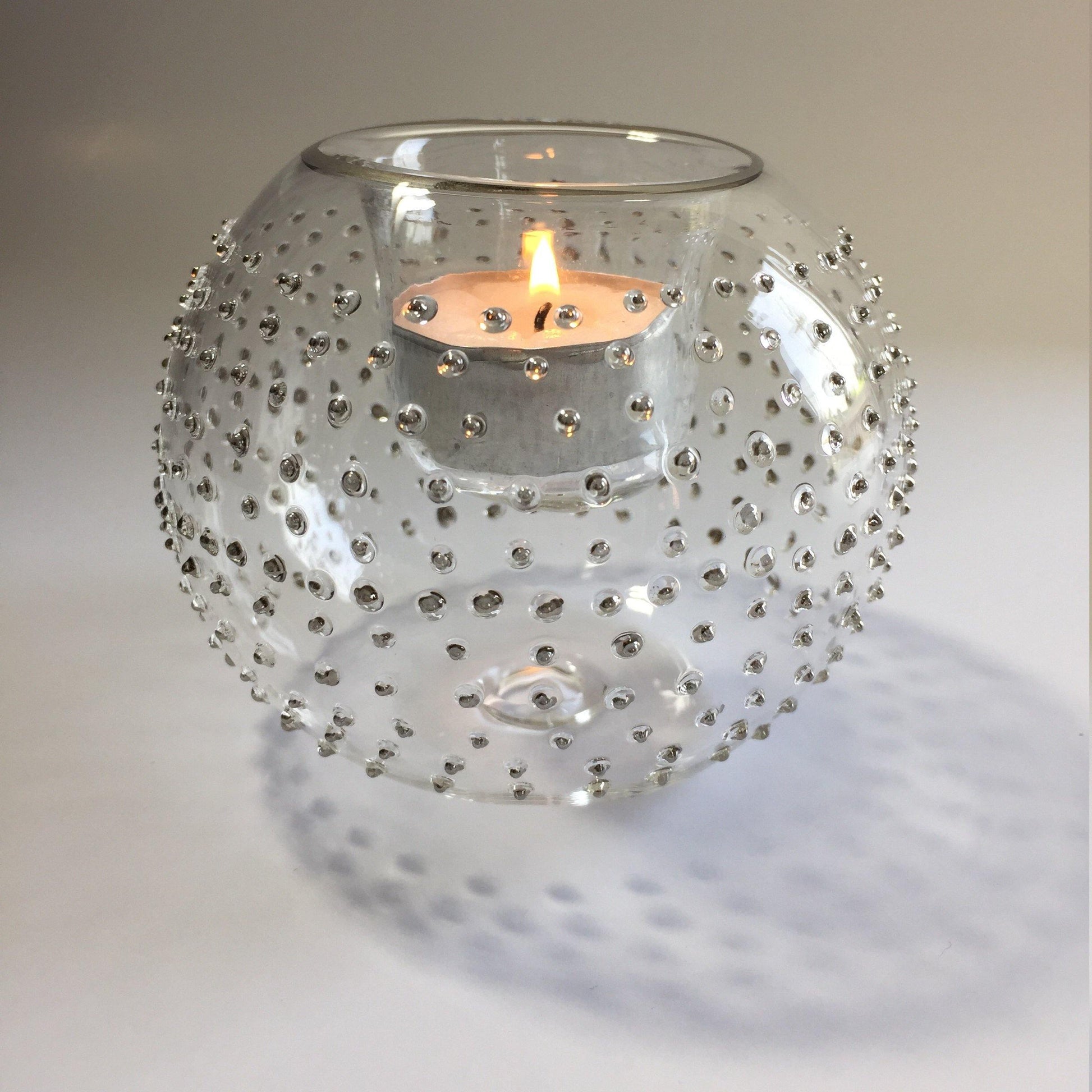 Blown Glass Candle Holder - Silver Dots