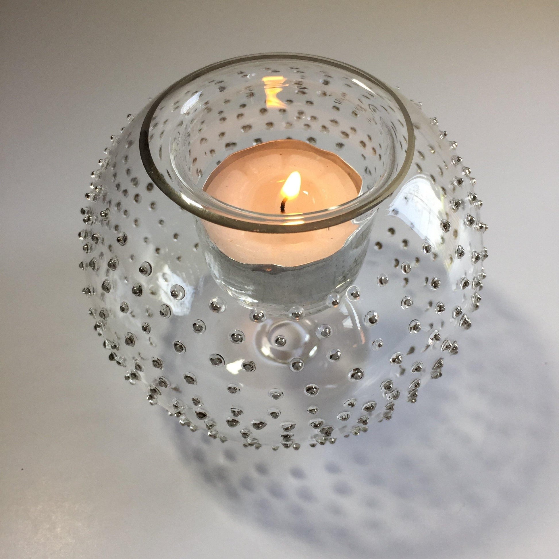 Blown Glass Candle Holder - Silver Dots