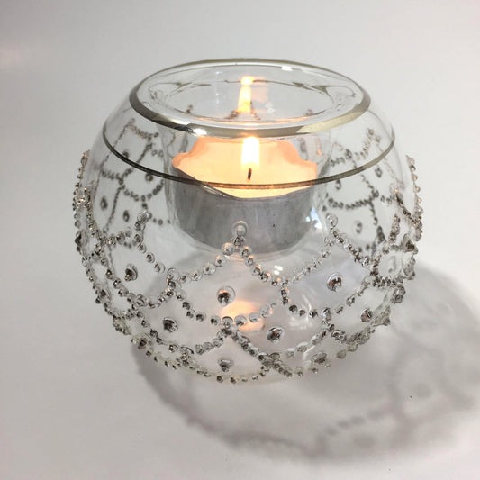 Blown Glass Candle Holder - Silver Lace
