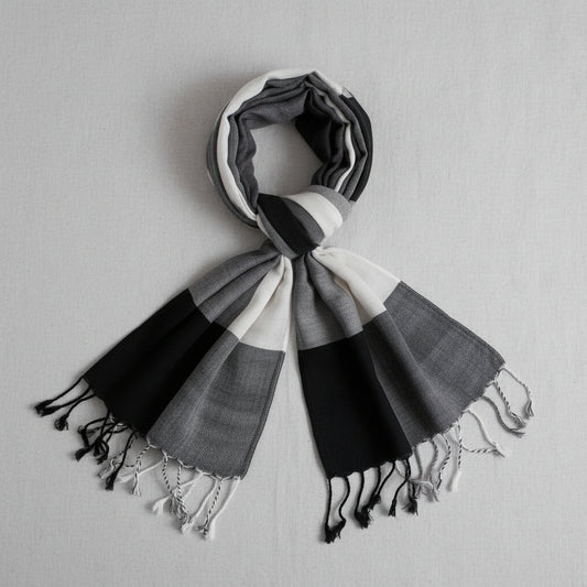 Handwoven Viscose Rayon Plaid Handwoven Scarf - Black & White, Fair Trade, Ethical Fashion