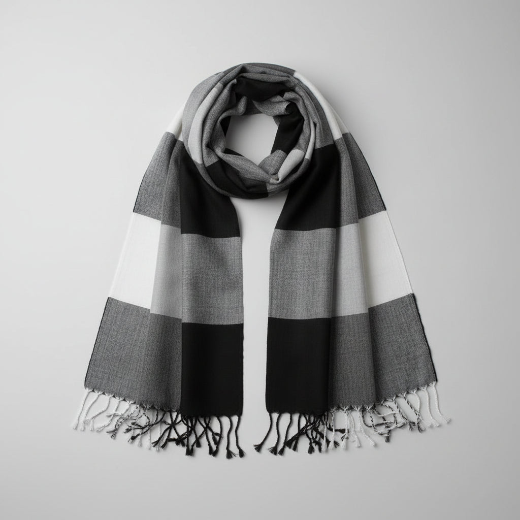 Handwoven Viscose Rayon Plaid Handwoven Scarf - Black & White, Fair Trade, Ethical Fashion