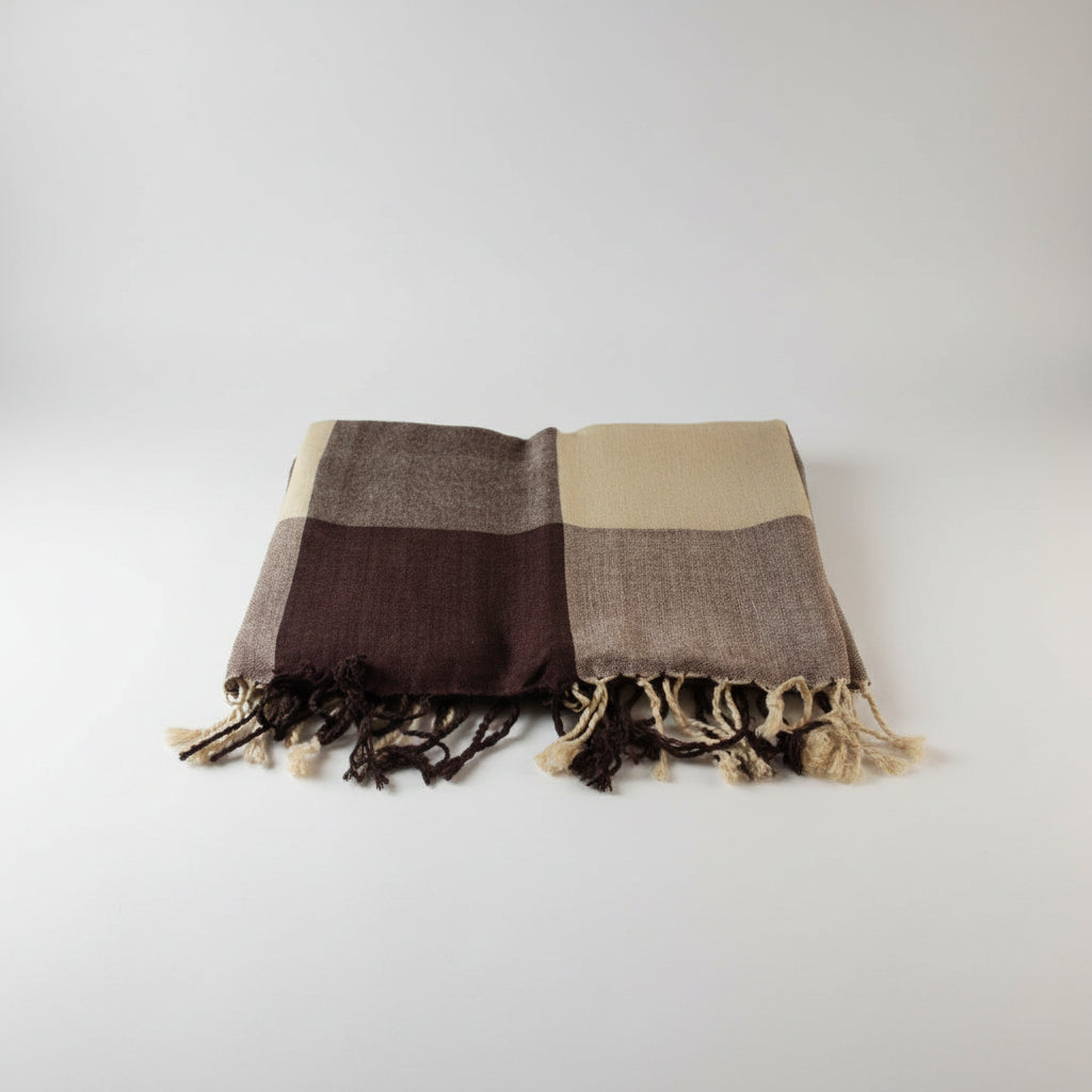 Plaid Handwoven Bamboo Viscose Rayon Scarf - Beige & Brown, Fair Trade