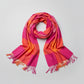 Handwoven pink fuchsia and orange checkered plaid scarf with tassels, fair trade handmade, ethical fashion
