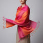 Handwoven pink fuchsia and orange checkered plaid scarf with tassels, fair trade handmade, ethical fashion